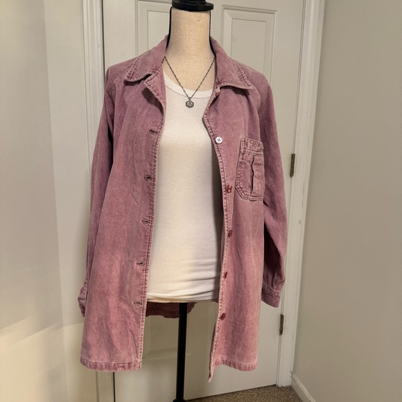 Fashion Bug Jackets & Blazers - Vintage 90s Pink Corduroy Shacket Distressed Soft Grunge Oversized XL